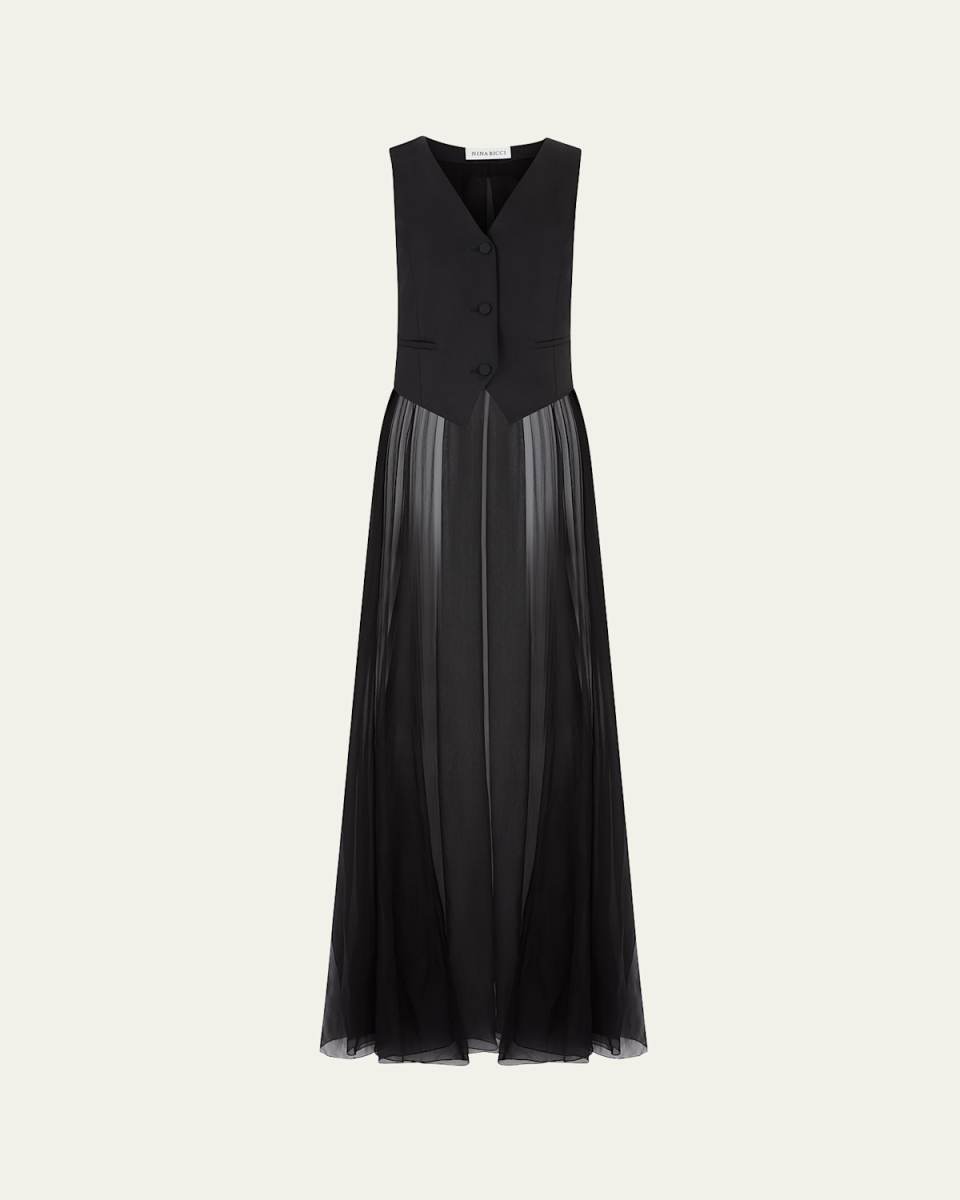 Long Chiffon Train Bow Wool Vest